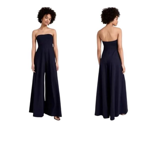 NWT SUSANA MONACO Black Strapless Tube Top Flare Wide Leg Pant Jumpsuit S - Picture 1 of 10